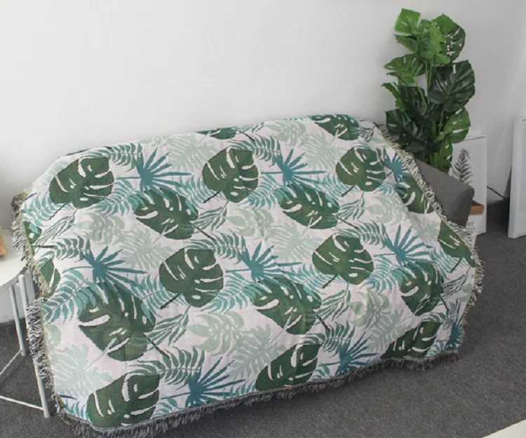 

Tropical Plant Leaves Cotton Knitted Sofa Throw Blankets for Beds Knit Chair Sofa Cover Towel Soft Bed Plaid Bedspread Tapestry