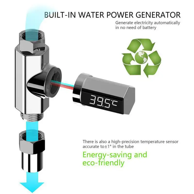 

Water Shower Thermometer With LED Display Waterproof Digital Water Flow Temperature Monitor Tester Auto Power Off Thermometer