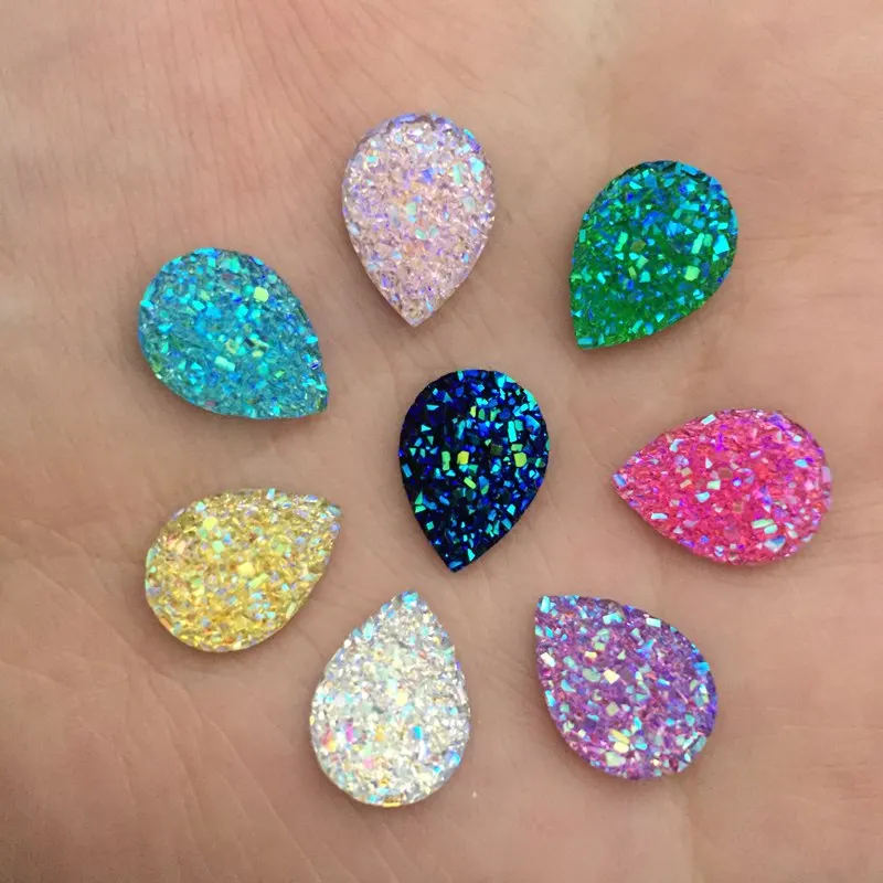 

HOT 80pcs 10*14mm AB Resin drop shape Flatback Wedding decoration Buttons D55