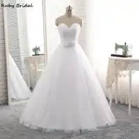 Ruby Bridal 2017 Elegant Vestido De Noiva Long Ball Gown Wedding Dresses Cheap White Tulle Beaded Strapless Bridal Gown PW70
