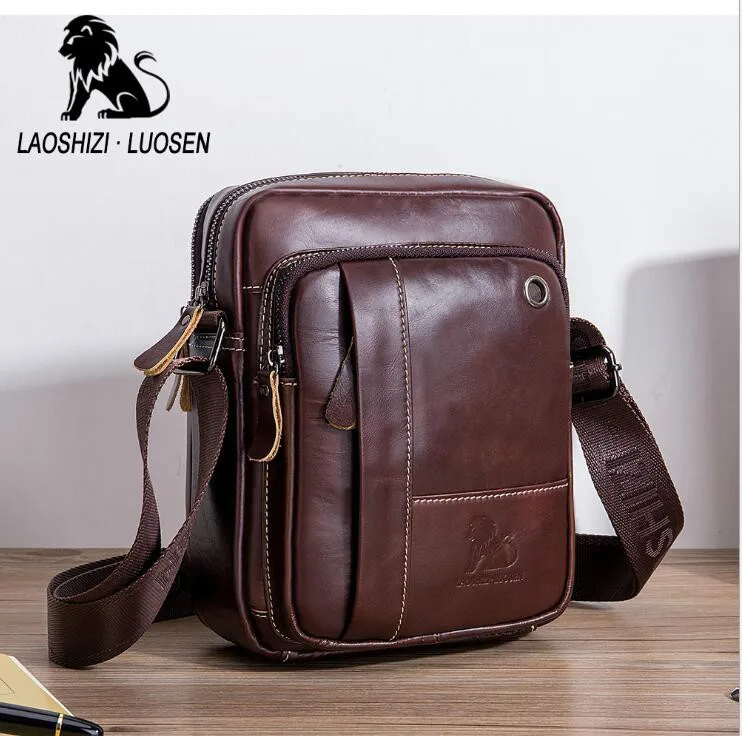 LAOSHIZI брендовая сумка из натуральной кожи, мужские крошечные сумочки через плечо, известный бренд, дизайнерские мужские сумки-мессенджеры, мужская сумка - Цвет: Коричневый
