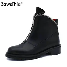 

ZawsThia Fashion High Quality Women Chunky Heels Front Zipper Ankle Boots Round Toe Shoes Autumn Winter Martin Boot Plus Size 42