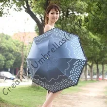 Женский зонтик, солнцезащитный крем, UPF> 50+, дамский зонтик, 8k ребра, черное покрытие, карманный зонтик, защита от ультрафиолета, арочная шнуровка