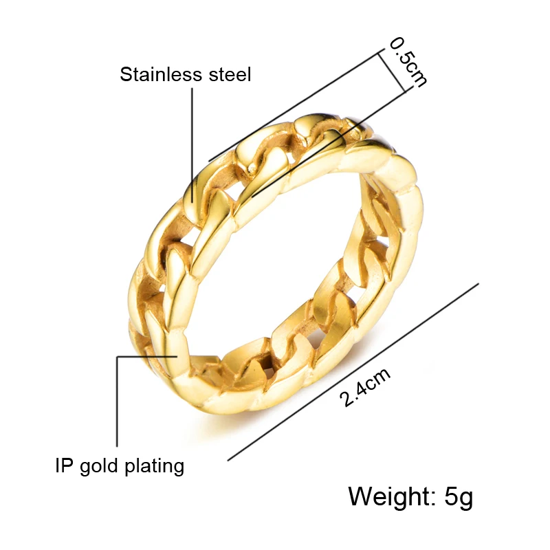 Хип-хоп, Золотая кубинская цепочка, кольцо для мужчин, массивные кольца из нержавеющей стали, мизинец, мужское рок ювелирное изделие - Цвет основного камня: R00545G