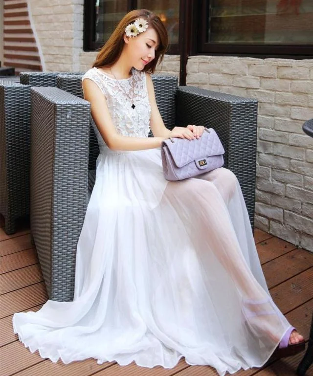 

plus big size women clothing dress 2017 summer style korean Bohemian white lace chiffon dress hollow out beach dress women A0160