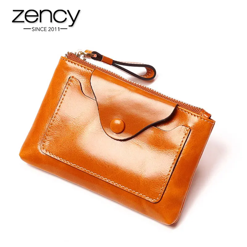 Zency 100% натуральная кожа модный коричневый женский короткий кошелек с застежкой