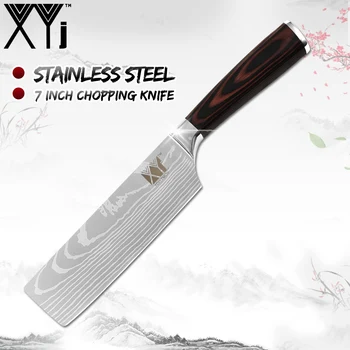 

XYj Japanese Stainless Steel Kitchen Knife Chopping Knife Non-stick Nakiri Damascus Veins Pattern Meat Cleaver Cooking Tools