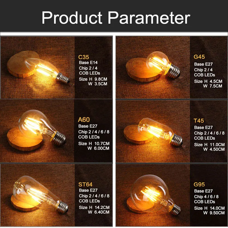 10 шт. 220 В винтажный светодиодный лампочка накаливания Эдисона E27 E14 Ретро лампа стеклянная лампочка светильник-свеча лампада ампула Bombilla Lampe Zarovka