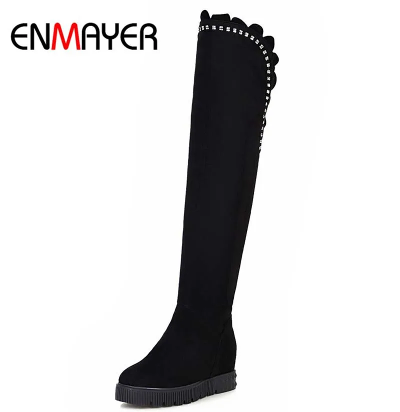 

ENMAYER New women boots size 34-43 Arrival Women shoes Over the Knee boots platform Suede Rhinestone long boots sale
