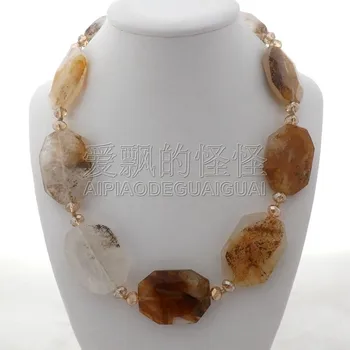 

N012917 40x30MM 20" Faceted Cacoxenite Chunk Necklace