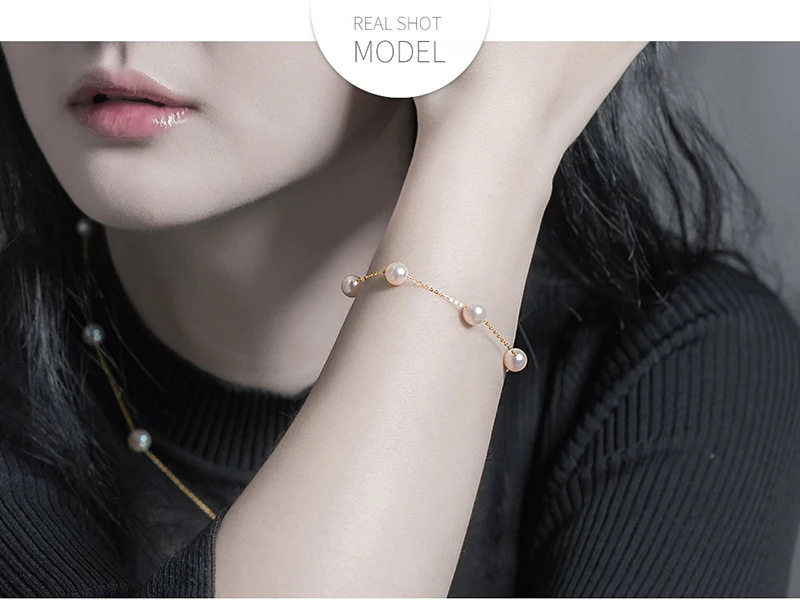 Sinya Au750 gold Bracelet Anklet with natural pearls for women girls Mom 20cm with move gold beads can adjust length (8)