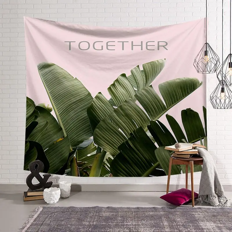 

pink and green tapestry dorm home apartment farmhouse decoration tropical leaf wall carpet cactus palm leaves hanging mural