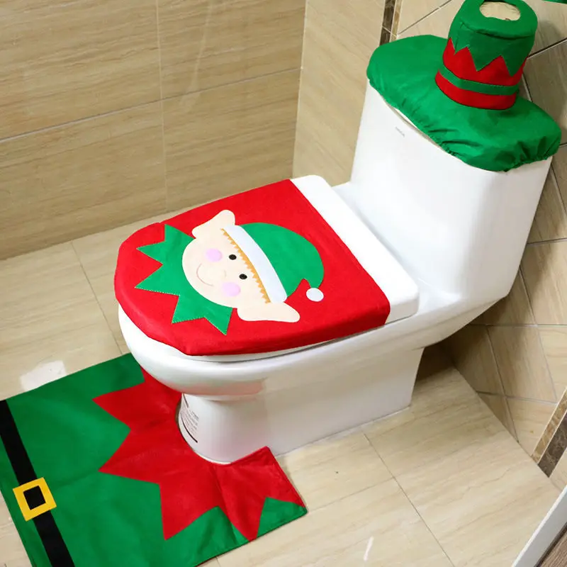 3 шт рождественские украшения, счастье Санта-Клаус, Туалет сиденья и ковер набор для ванной комнаты - Цвет: Happy Elf