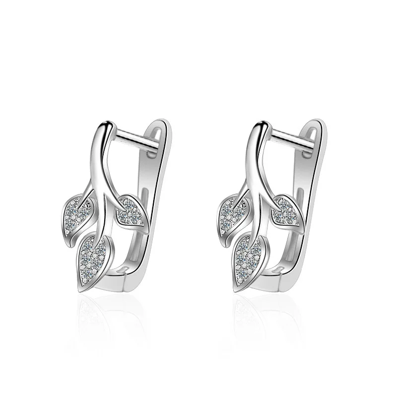 

XIYANIKE New Arrival 925 Sterling Sliver Small Leaves Stud Earrings Zirconia Cute Simple Fashion For Women Lady Gift Trendy