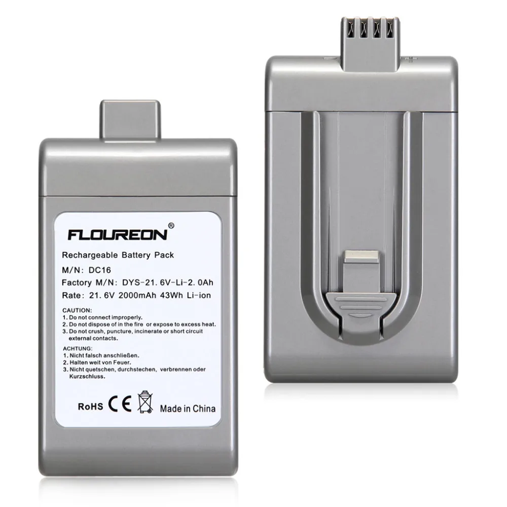Floureon 21,6 V 2000 мА/ч, пылесос Батарея Перезаряжаемые пакеты запасная аккумуляторная литиево-ионный аккумулятор для Dyson DC16 BP01 12097