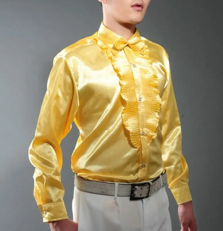 M-4XL Горячая Весна Мужская Новая мода программа хост одежда Алмазная блестящая рубашка - Цвет: Цвет: желтый