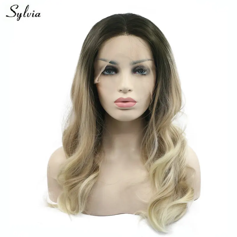 Sylvia чёрный; коричневый корни Ombre Русый Натуральный волос средней части Длинные Синтетические волосы ручной работы Синтетические волосы на