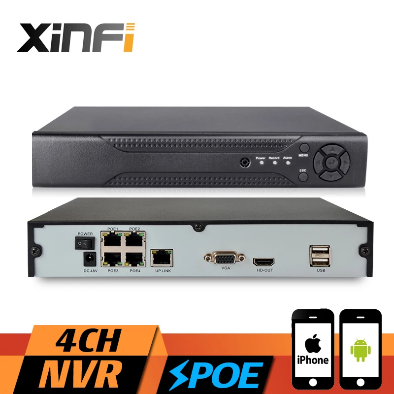 Камера видеонаблюдения XINFI 4 канала HDMI PoE NVR порта 1080 P ONVIF 2 0 для Poe|onvif 2.0|onvif 1080ponvif