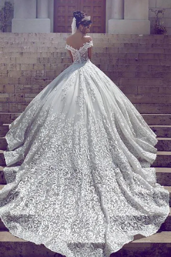 Chic Off-the-shoulder Short Sleeve 2018 Wedding Dress Lace On Sale