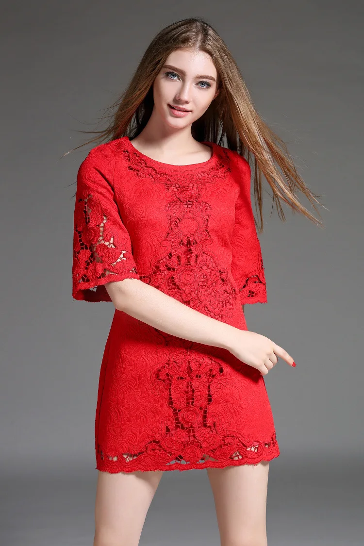 Платье с вышивкой летнее платье новое платье с вышитым воротником темпераментное красное платье с роговыми рукавами Размер s-xxl