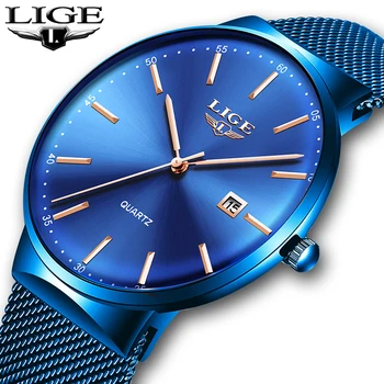 

LIGE Men's Watches New Luxury Watch Men Fashion Sports Quartz Watch Stainless Steel Mesh Strap Date Blue Clock Relogio Masculino