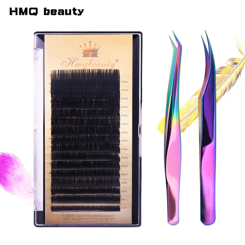 

16 Rows/Case False Eyelash Extension Lashes Accessories +1 set tweezers Mix Size 3d individual lash Extensions For Makeup Tool