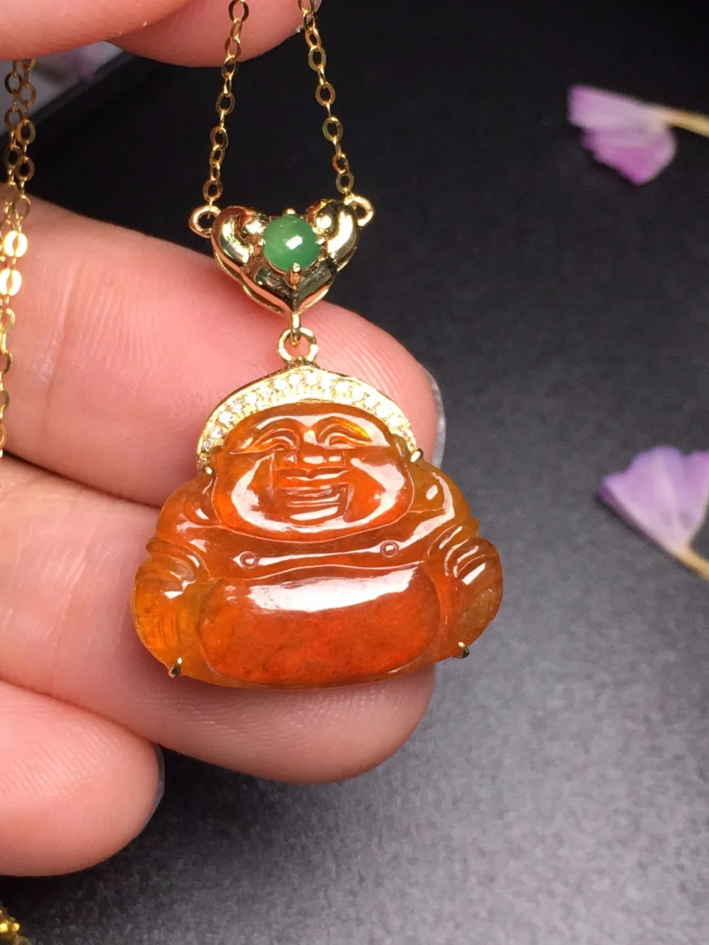 

509 Fine Jewelry Pure 18 K Gold Jewelry 100% Natural Burmes Red Jade Gemstones Pendant Necklace Fine Pendants Necklaces