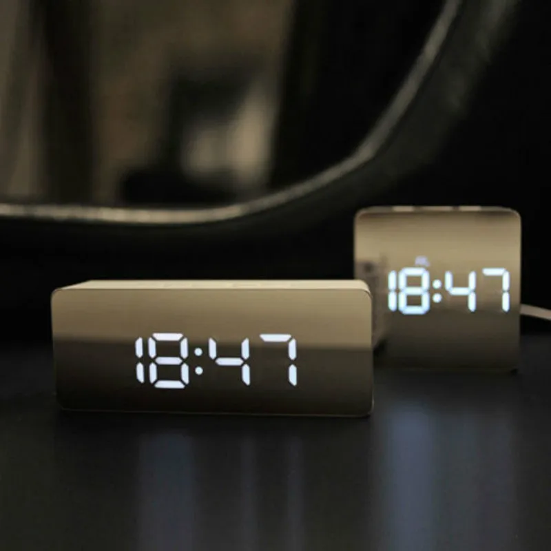 

Creative Digital LED Display Desktop Digital Table Clocks Mirror Clock Function Thermometer Adjustable Luminance Night Light