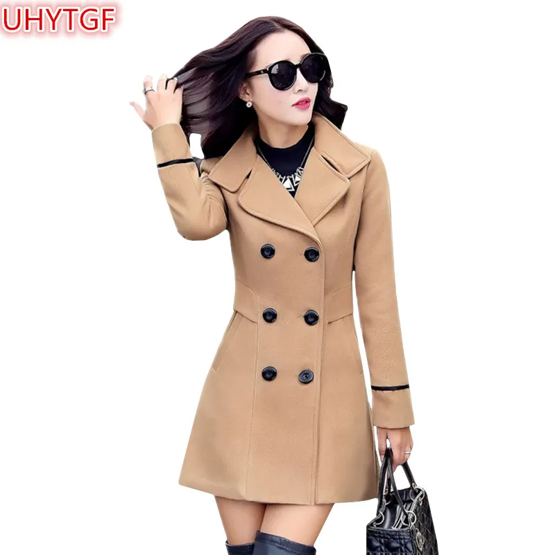 UHYTGF Autumn And Winter Wool Jacket Womens Clothing Medium Length Woolen Coats Slim Wild Elegant Female Korean Outerwear 3XL124 1