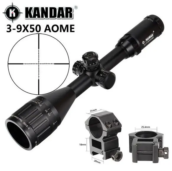 KANDAR 3-9x50 AOE Mil-dot Сетка RifleScope блокировка, сброс полный размер Охотничья винтовка прицел тактический оптический прицел - Цвет: with picatinny rings