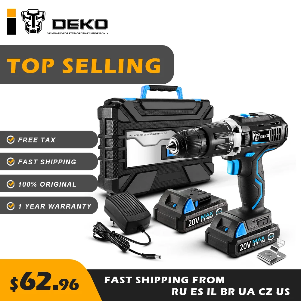 

DEKO GCD20DU3 20V MAX Cordless Drill Electric Screwdriver Engraver Mini Power with Lithium-Ion LED Light Free Tax Home DIY