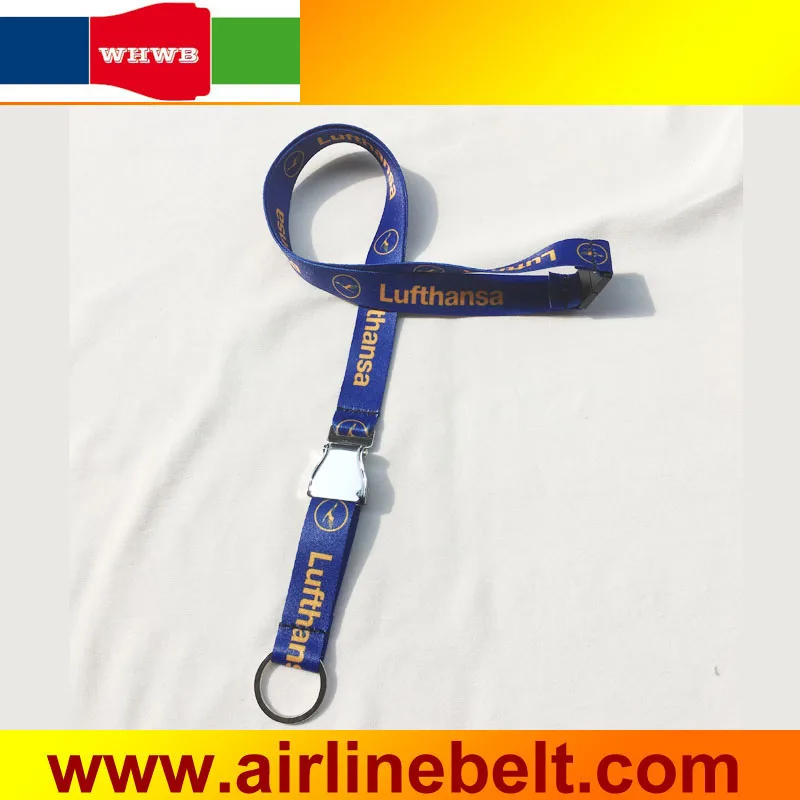 

First class German Lufthansa airline Airplane seat belt buckle lanyard phone neck lanyards blue strap with key ring for pilot