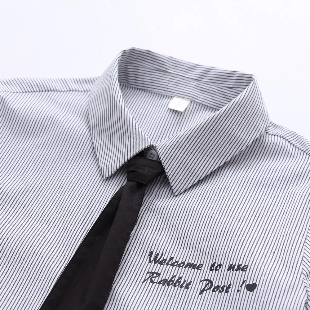 2018 spring long sleeve blouse letters printed harajaku stripe women blouses with tie turn down collar student cotton tops shirt 2018 spring long sleeve blouse letters printed harajaku stripe women blouses with tie turn down collar student cotton tops shirt