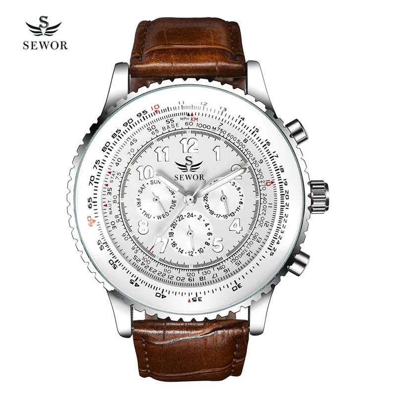 

SEWOR Multifunctional Men's Watch PU Leather Watchband hours Week Calendar Display Self-wind Automatic Mechanical Wristwatch 29