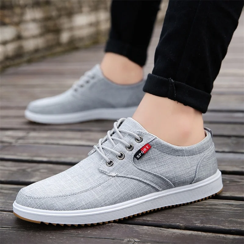 Breathable Men Casual Shoes Canvas White Shoes Men Lace Up Casual ...