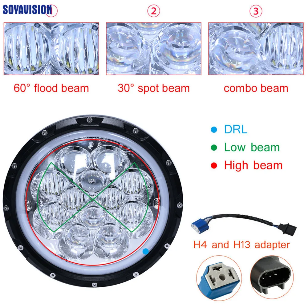 7 дюймов Halo LED Фары для автомобиля RGB " СВЕТОДИОДНЫЕ Фары H4 авто фар с углом глаза для Jeep Puch kenworth nissan suzuki samurai