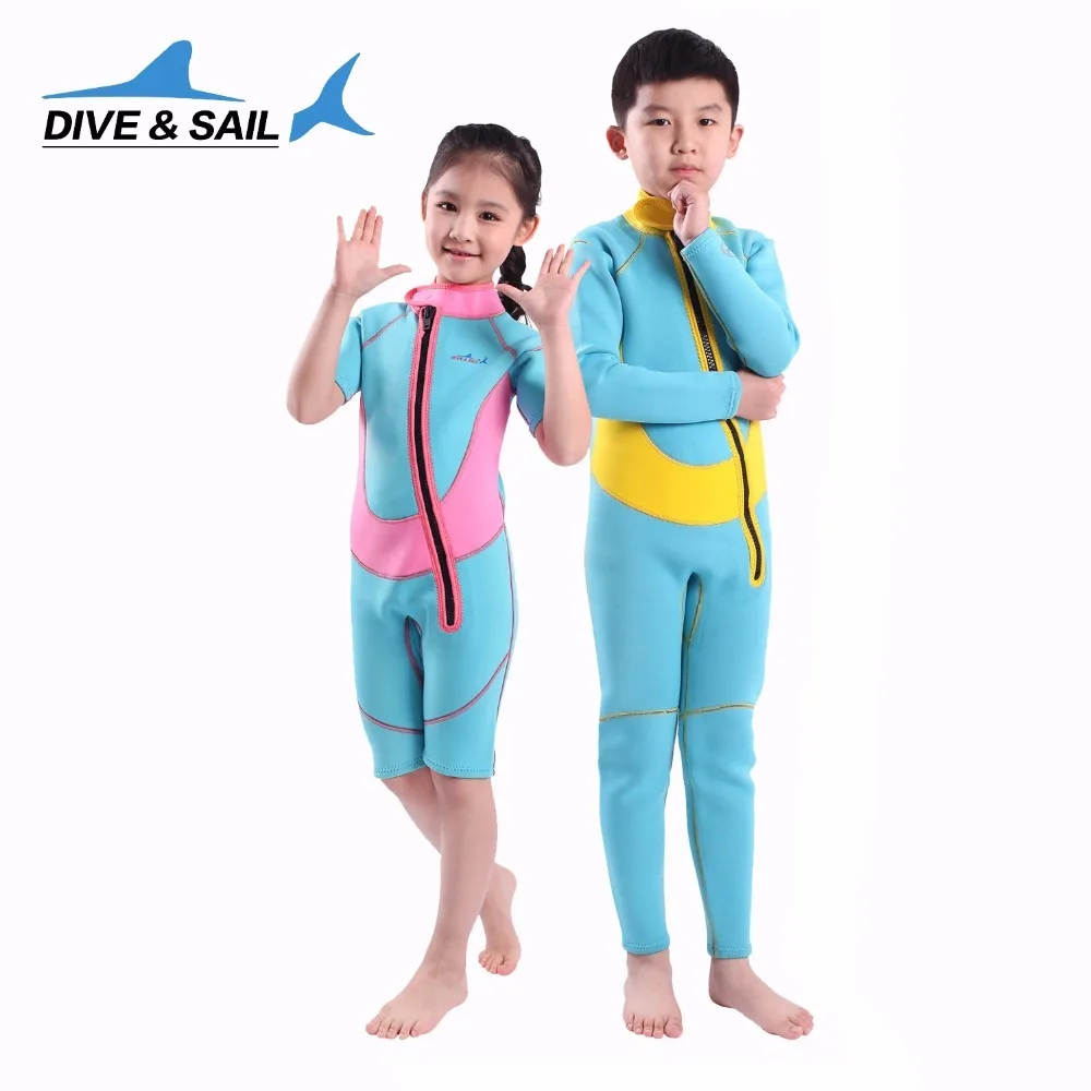 

Thermal 2.5mm Neoprene Kids Conjoined Wetsuit Wet Suit Child Swimwear Short Or Long Sleeved Sunscreen Warm Clothing