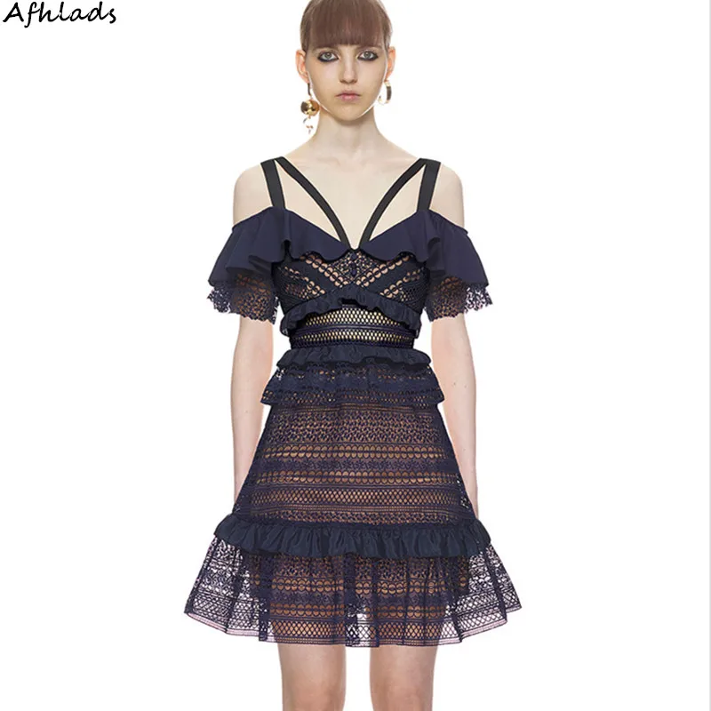 Spaghetti portrait La Mince Bleu Out Robe Auto Sexy Slim Partie Ruches cou Taille Avec Robes Haute De V Creux Mini Mode Courroie wqAxdSY6Ex