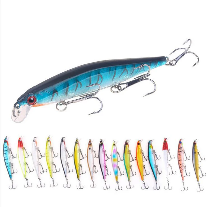 

New 5PCS/lot 11 cm 12.9 g Fishing Lure Minnow Hard Bait with 3 Fishing Hooks Fishing Tackle Lure 3D Eyes Free Shipping