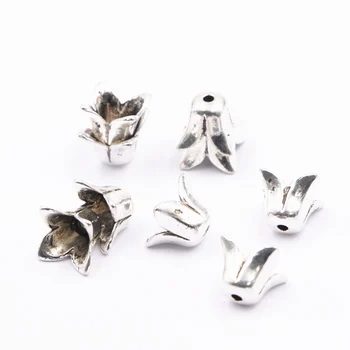 

Vintage 20PCS/lot Silver Color Flower Accessories Cap Beads Charms Fit Bracelets Necklace DIY Jewelry Findings Torus Spacer A863