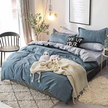 

BEST.WENSD queen size duvet cover set cotton designer sheet pillowcases bedding Simple lattice king quilt cover set for bedroom