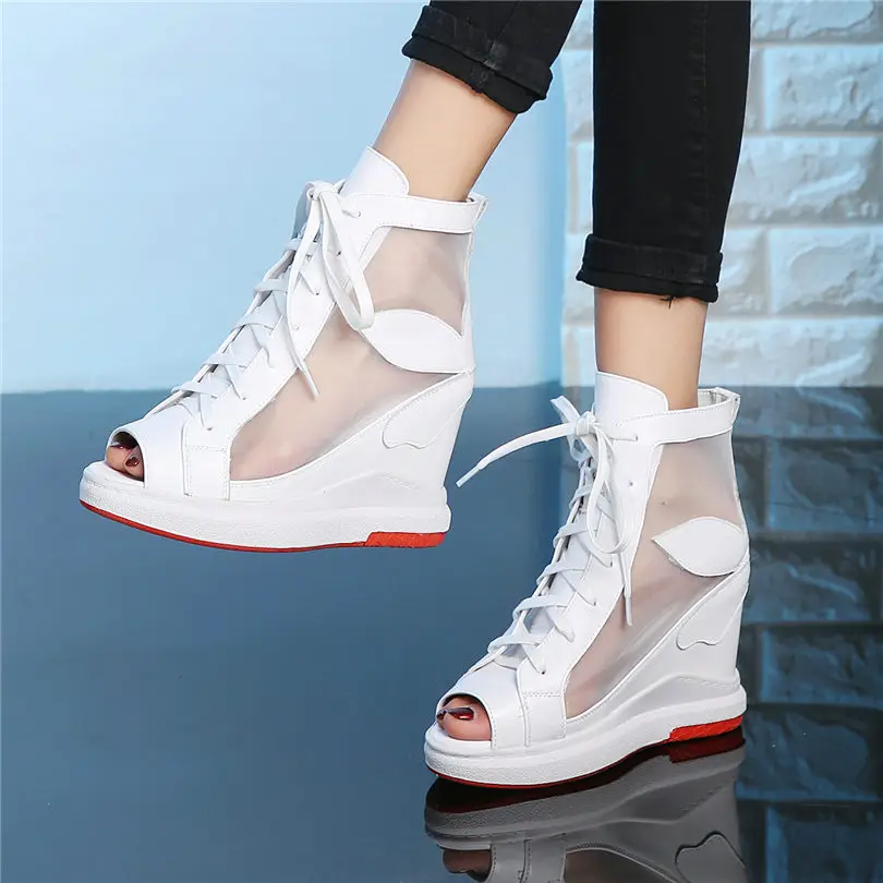 NAYIDUYUN Goth/женские кроссовки со шнуровкой из коровьей кожи; сандалии-гладиаторы на платформе; летние туфли-лодочки в стиле панк с открытым носком; повседневная обувь