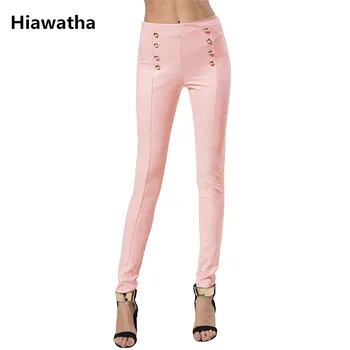 

Hiawatha Suede Fashion Slim Pencil Pants 2018 Women Solid Color Double Breasted Trousers Casual Zipper Pants P1004