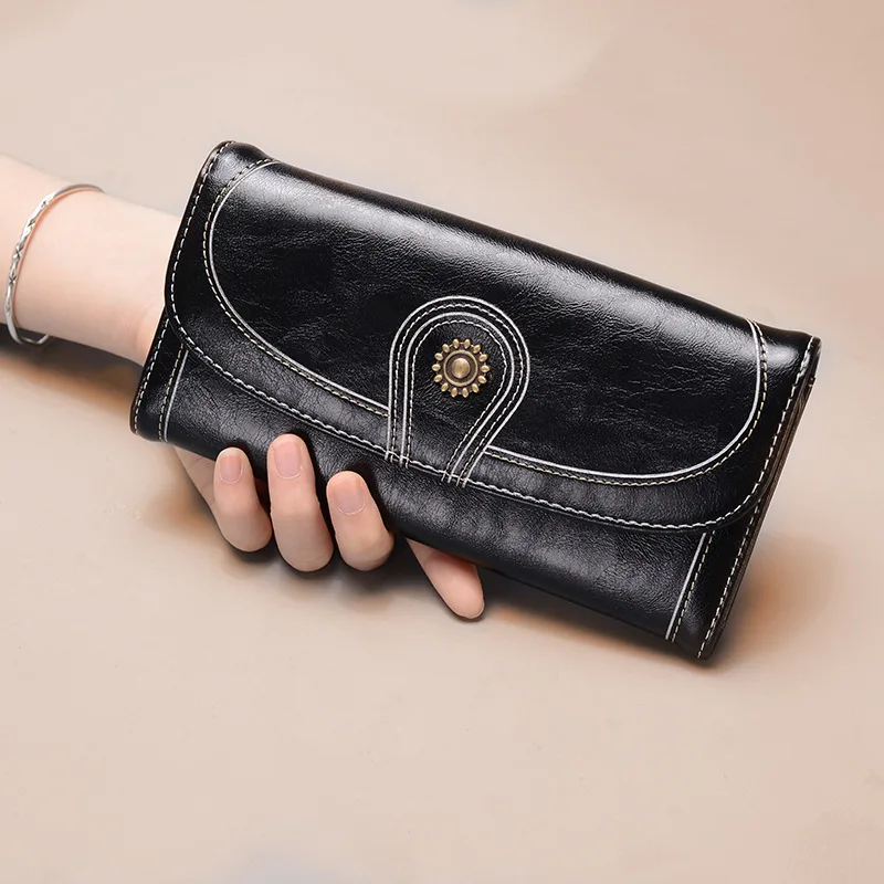 

New Women Leather Vintage Wallet Luxury Hasp Long Wallet Coin Pocket Purses Lady Card Holders Wallet Money Clutch Bags Carteras