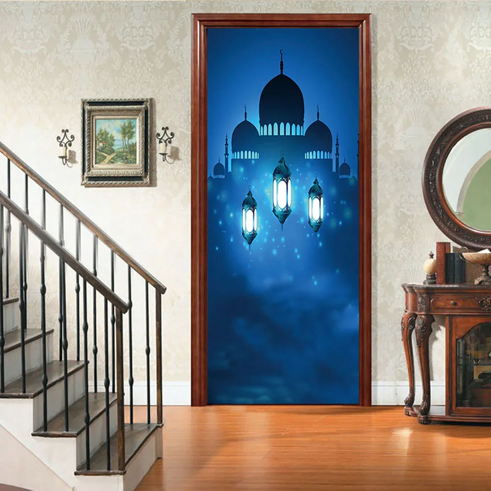 3D мусульманские креативные двери наклейки гостиная двери для спальни обновления водостойкие наклейки Настенная роспись DIY наклейки