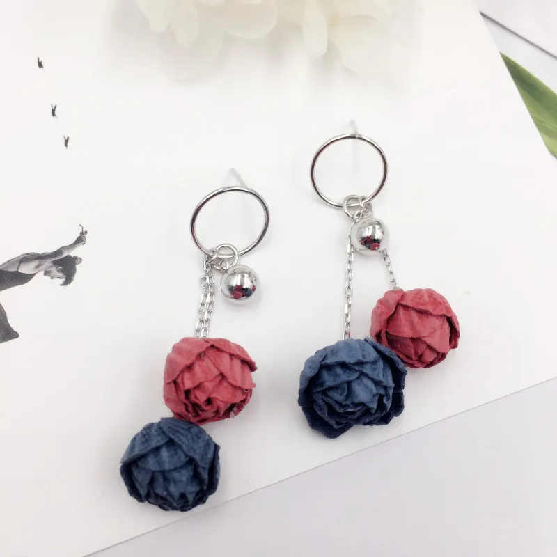

New Korean Flower Drop Earrings for Women Girls 925 Sterling Silver Ball Circle Earrings Fashion Jewelry Brincos
