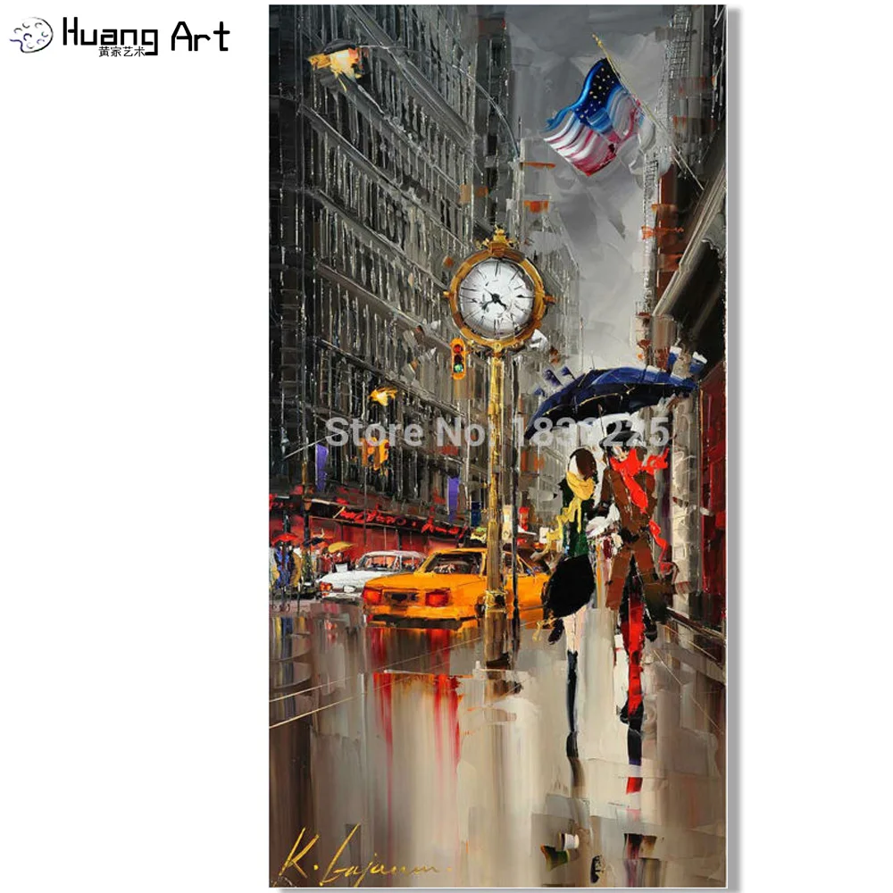 

Hand Painted oil Painting lovers under umbrella on new york city couple oil painting for Living room Wall Art Modern Picture