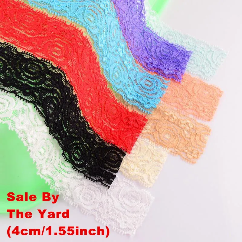 

18 colors 4CM High Elastic girl Headbands Sold By Yards Lace Flowers Wide Hair Bands For Girls Headwear DIY Accessory HD08Y