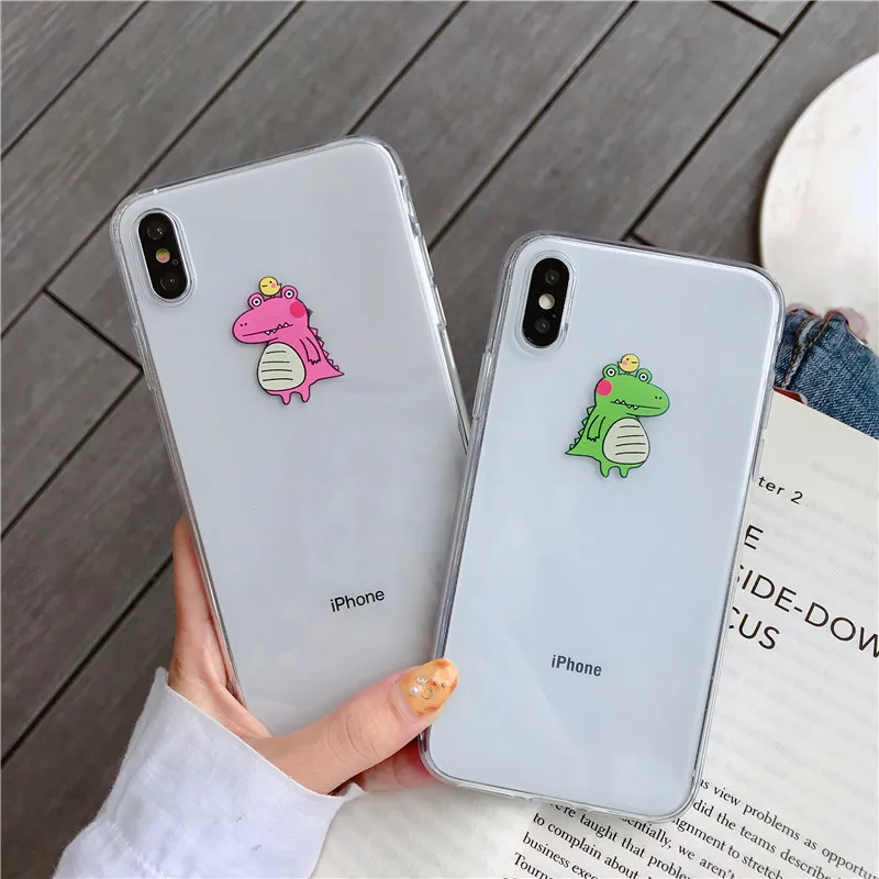 

Funny little dinosaur ultrathin Transparent Silicone Phone Case For iPhone XR XS Max 8 7 6 6s Plus Clear protection Back Cover