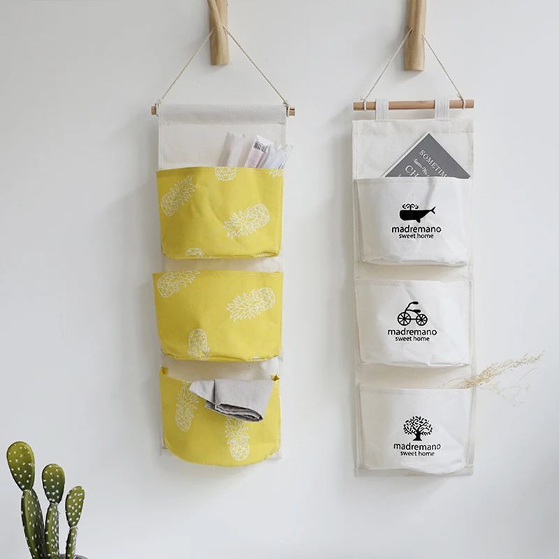 

Nordic Style Wall Hanging Organizer Bag Storage of Things 3 Pocket on The Makeup Holder Cosmetic Sundries Pouch Closet Container